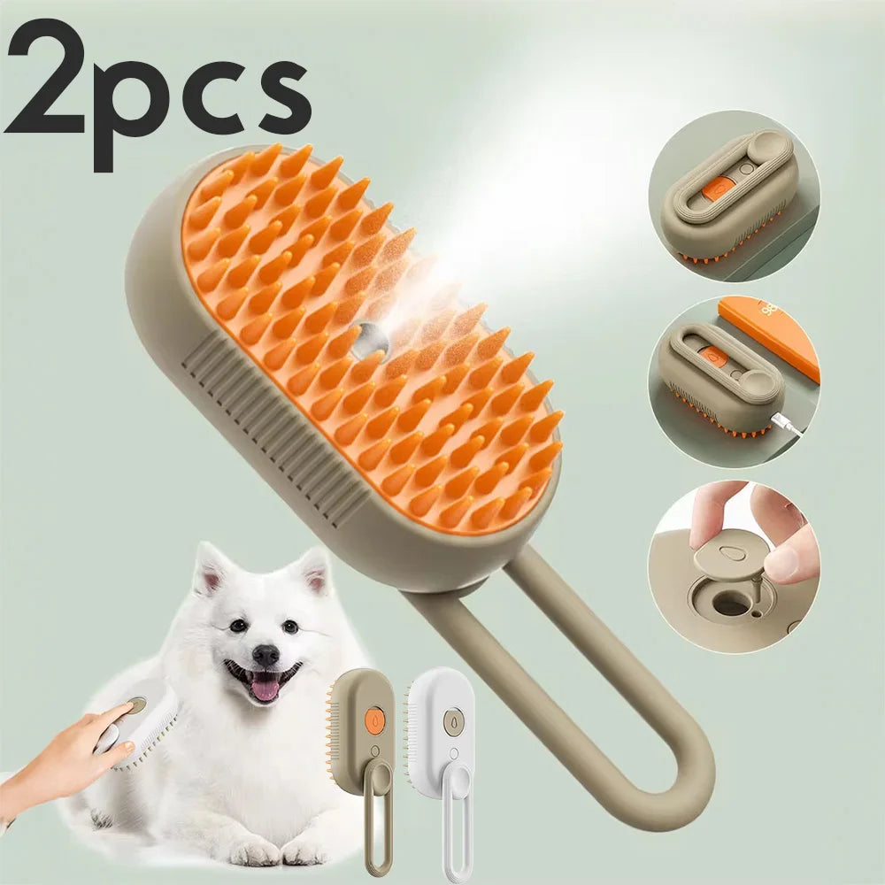 3-in-1 Rechargeable Steam Brush for Cats & Self Cleaning Comb Ideal for Cats Brushing and Steam Technology to Eliminate Knots