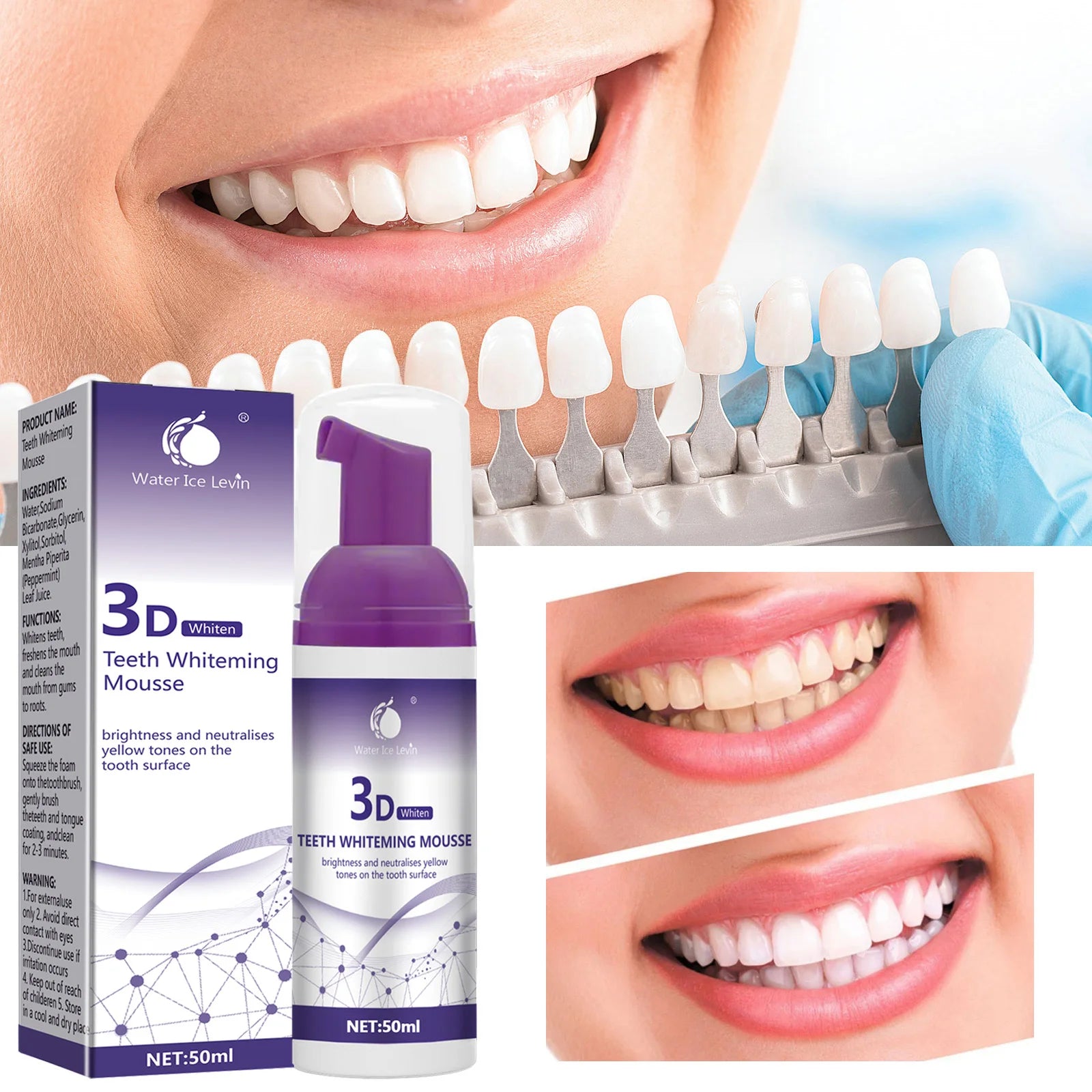 50ml Purple Whitening Mousse Toothpaste, Lightweight Mini Whitening Toothpaste, Deep Cleansing, Mild and Refreshing, Fresh Breath, Oral Cleaning and Whitening Toothpaste
