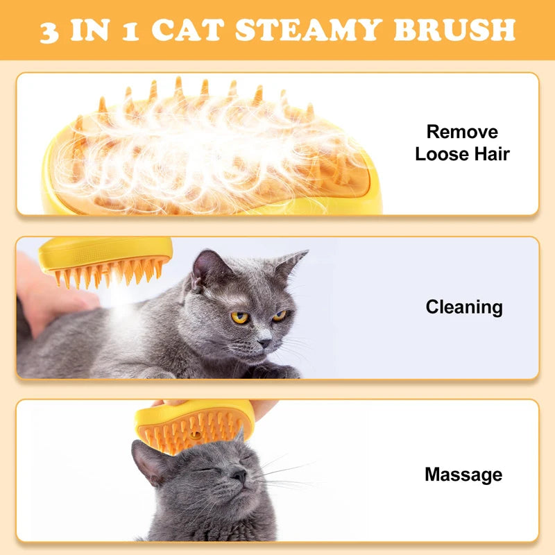 Rechargeable Steam Cat Grooming Brush Steamy To Remove Loose Hair 3 in1 Electric Self Cleaning Spray Dog Brush Massage Pet Combs