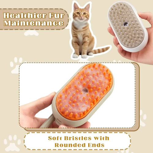 3-in-1 Rechargeable Steam Brush for Cats & Self Cleaning Comb Ideal for Cats Brushing and Steam Technology to Eliminate Knots