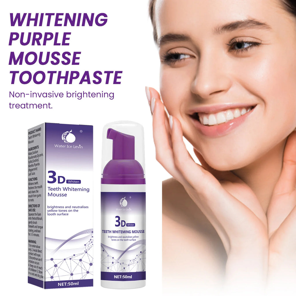 50ml Purple Whitening Mousse Toothpaste, Lightweight Mini Whitening Toothpaste, Deep Cleansing, Mild and Refreshing, Fresh Breath, Oral Cleaning and Whitening Toothpaste