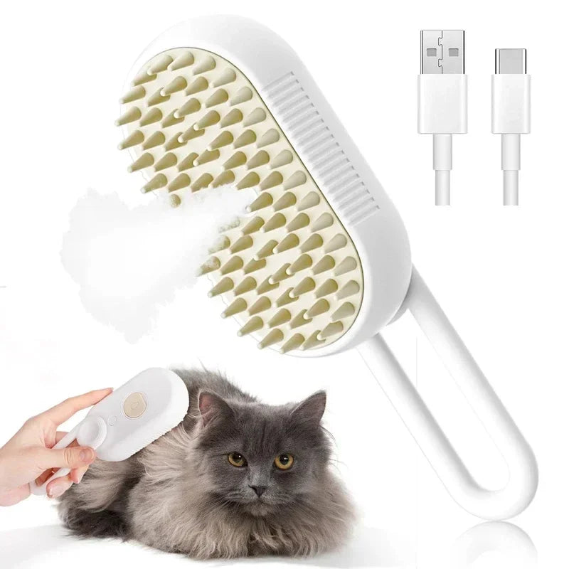 3-in-1 Rechargeable Steam Brush for Cats & Self Cleaning Comb Ideal for Cats Brushing and Steam Technology to Eliminate Knots