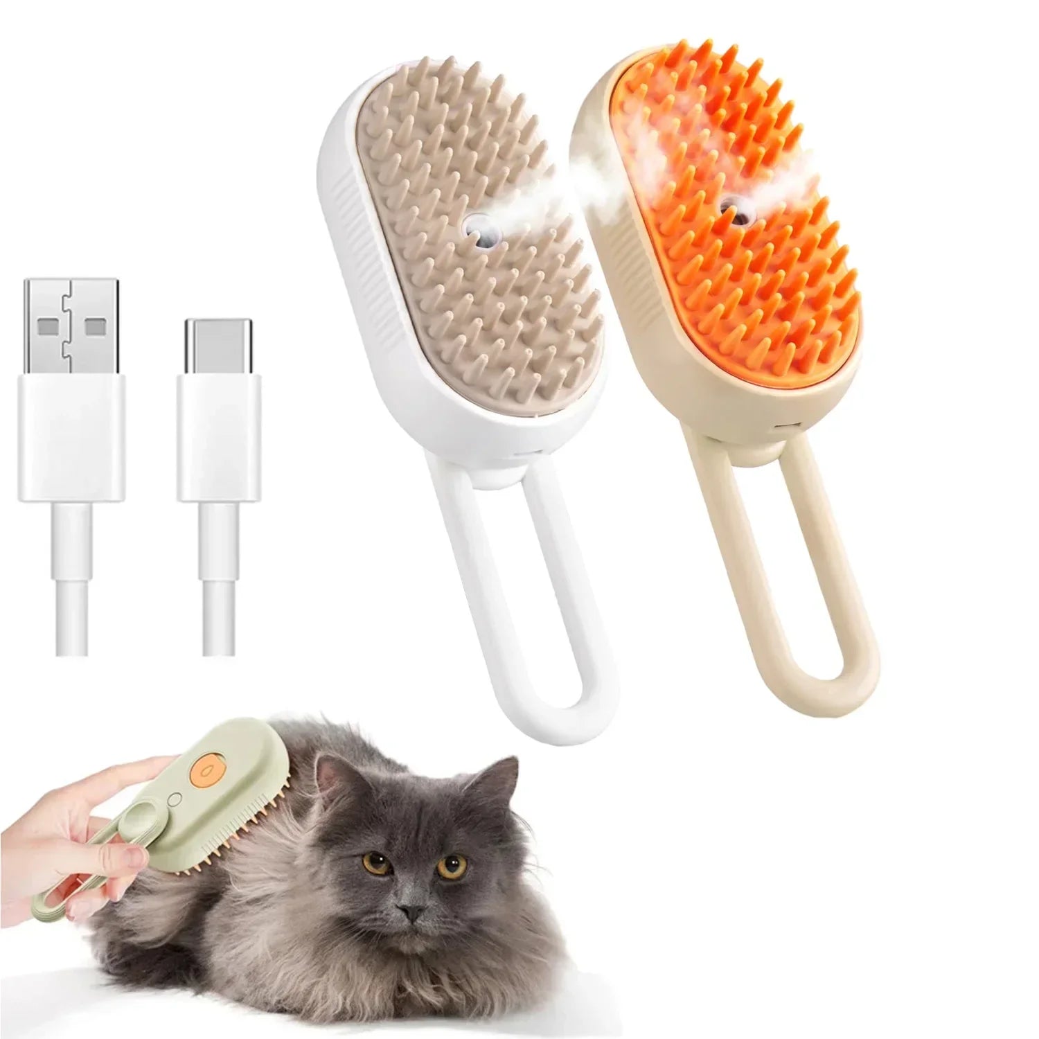 3-in-1 Rechargeable Steam Brush for Cats & Self Cleaning Comb Ideal for Cats Brushing and Steam Technology to Eliminate Knots