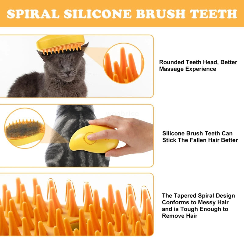 Rechargeable Steam Cat Grooming Brush Steamy To Remove Loose Hair 3 in1 Electric Self Cleaning Spray Dog Brush Massage Pet Combs
