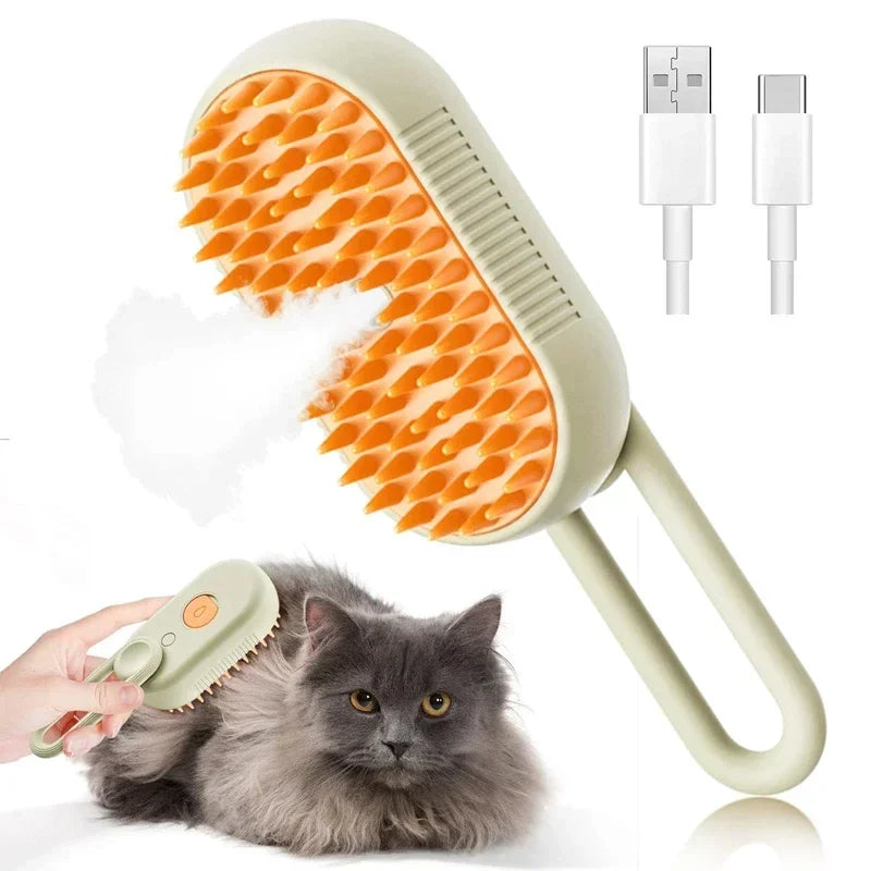 3-in-1 Rechargeable Steam Brush for Cats & Self Cleaning Comb Ideal for Cats Brushing and Steam Technology to Eliminate Knots